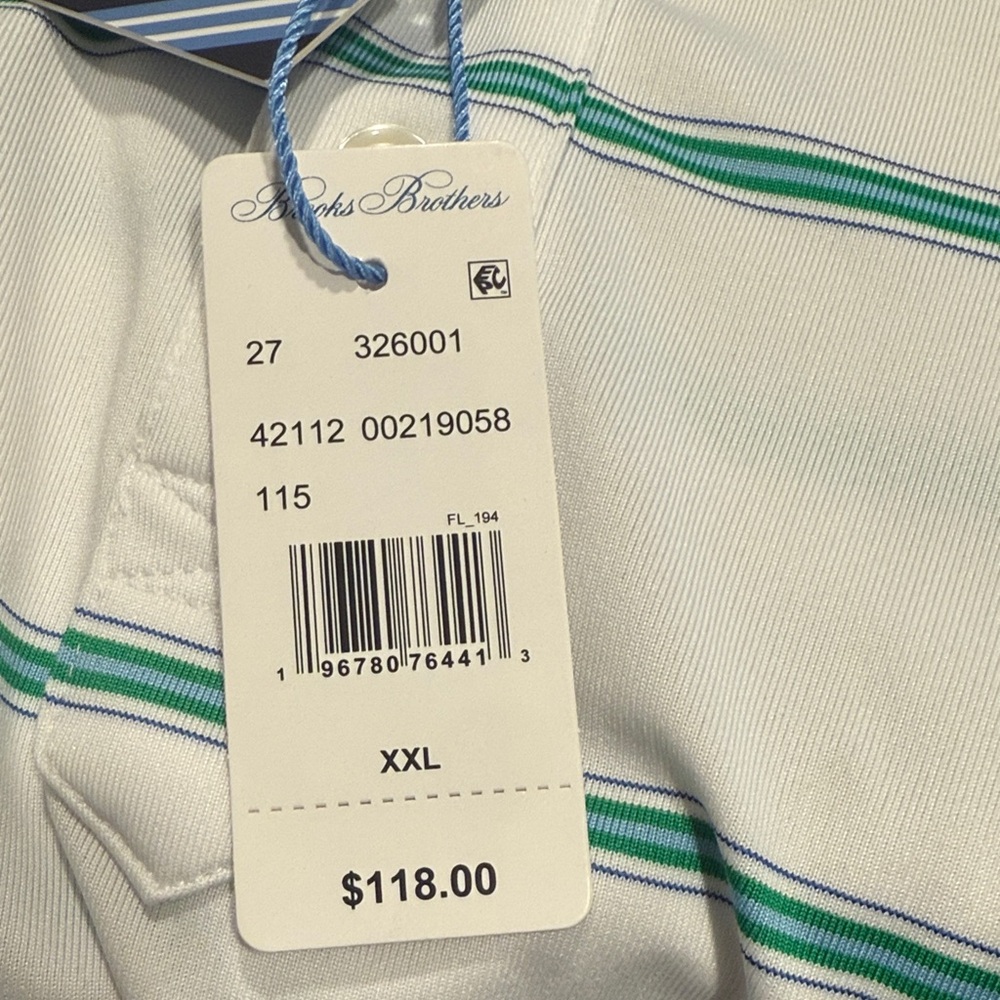 Brooks Brothers White and Green Polo Shirt
